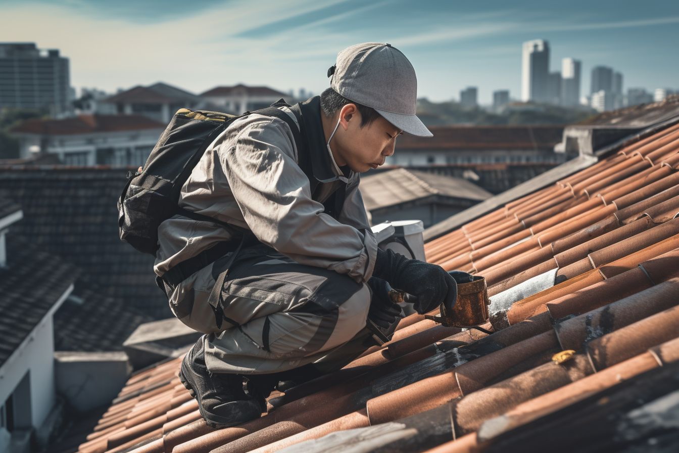 A professional painter inspecting a freshly painted roof in daylight. A professional painter inspecting a freshly painted roof in daylight.