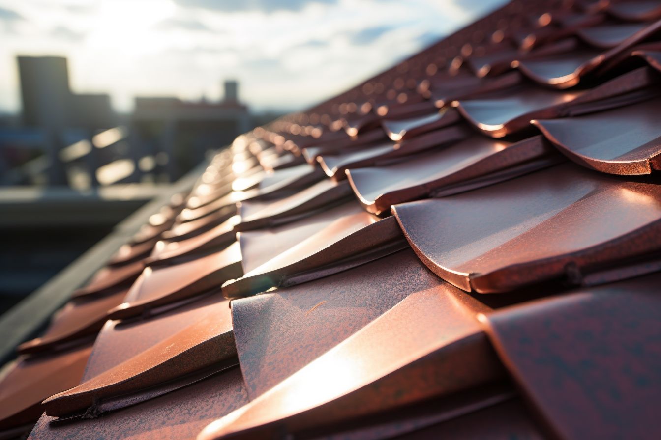 Close-up of roof flashing installation on a rooftop in East Asia. Close-up of roof flashing installation on a rooftop in East Asia.