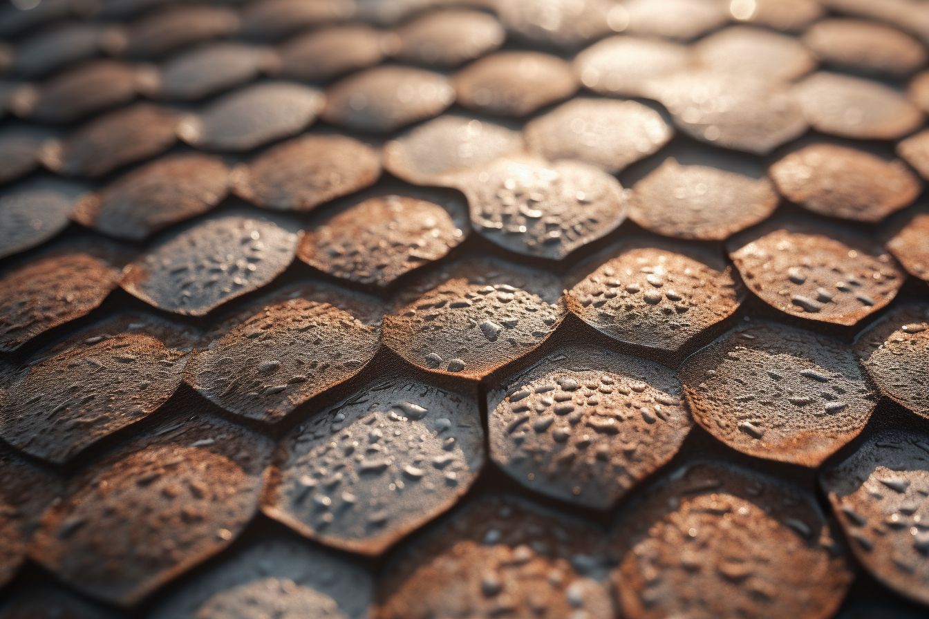 Close-up photo of an asphalt shingle roof with heat-induced bubbles. Close-up photo of an asphalt shingle roof with heat-induced bubbles.