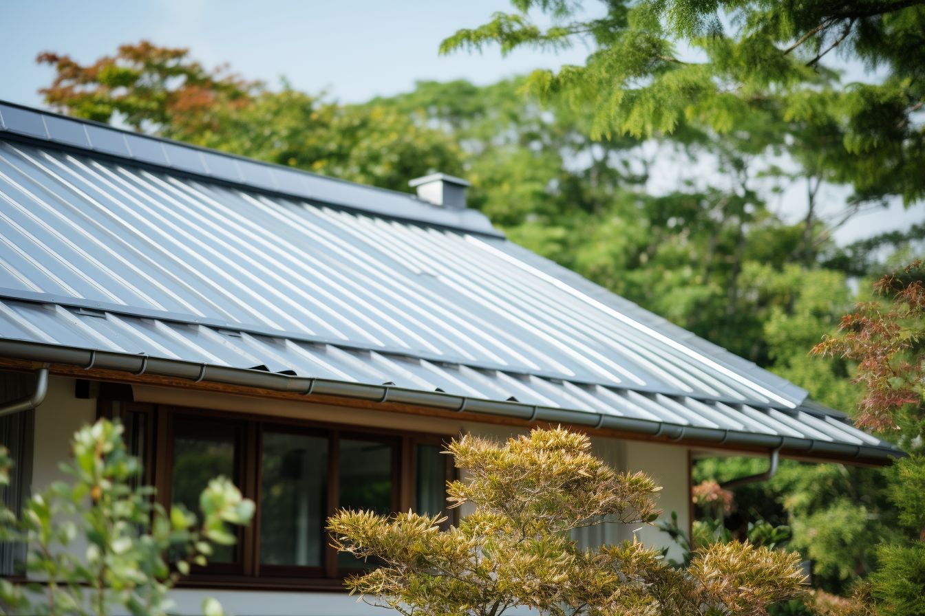 Close-up of a durable modern house with galvanized metal roof. Close-up of a durable modern house with galvanized metal roof.