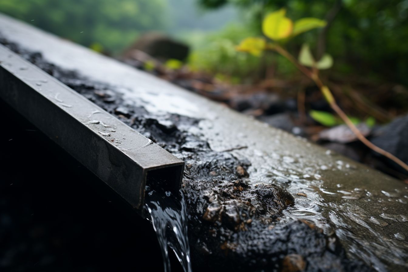 Clean gutter with smooth water flow, captured with wide-angle lens. Clean gutter with smooth water flow, captured with wide-angle lens.