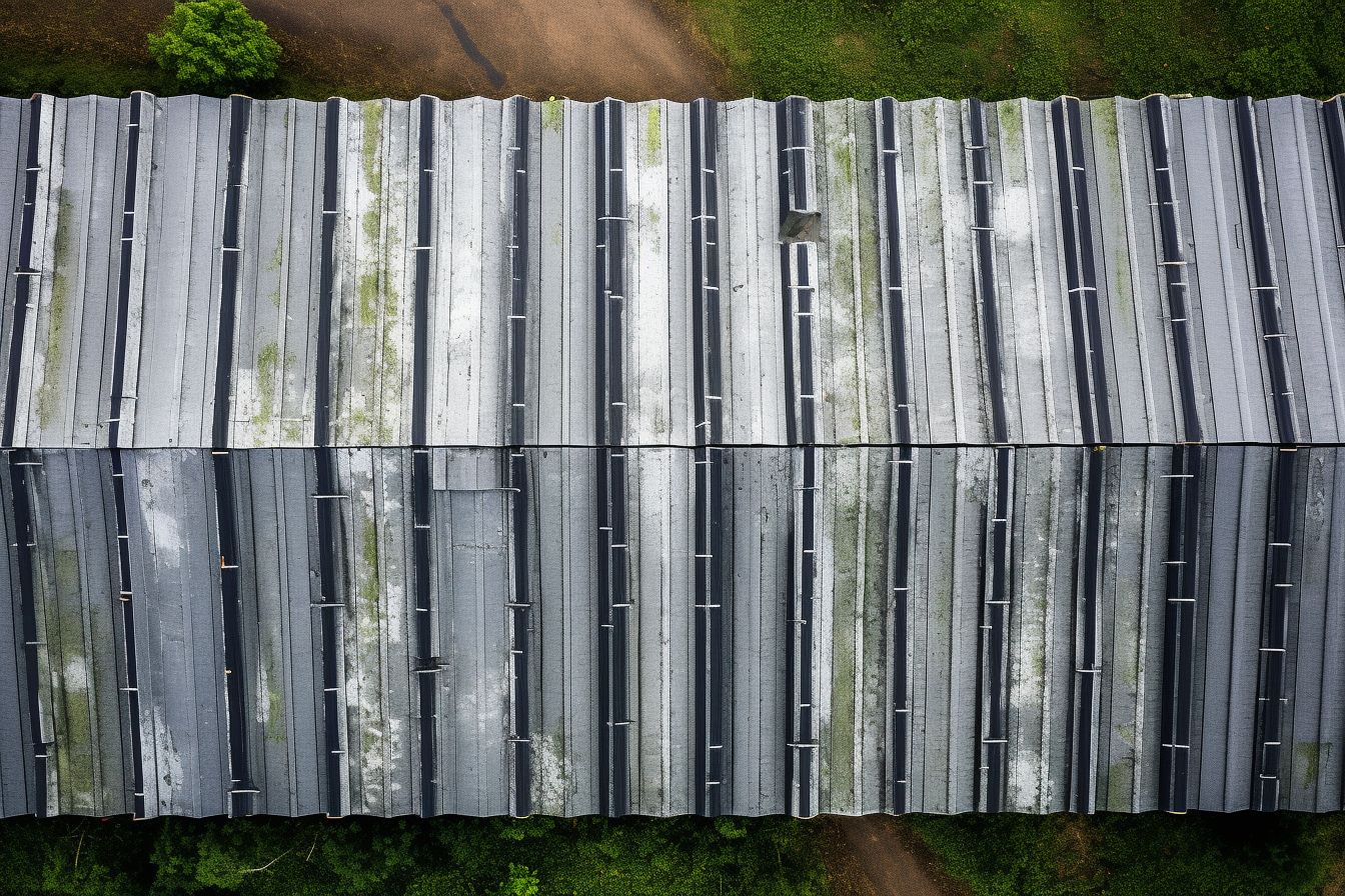 Clean and moss-free roof with Zinc strips, captured with a drone. Clean and moss-free roof with Zinc strips, captured with a drone.