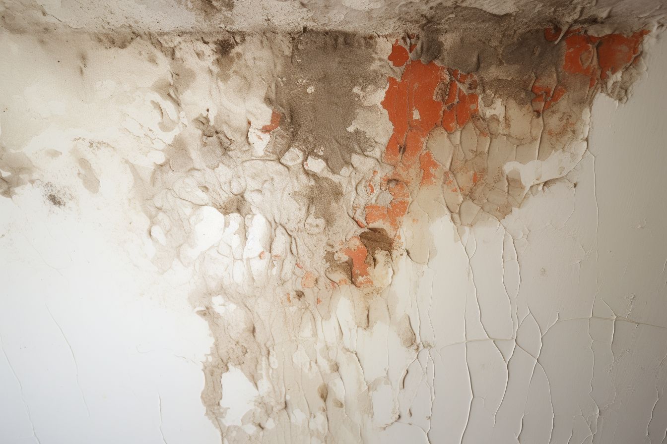 Close-up of water stain on interior ceiling from leaky roof. Close-up of water stain on interior ceiling from leaky roof.