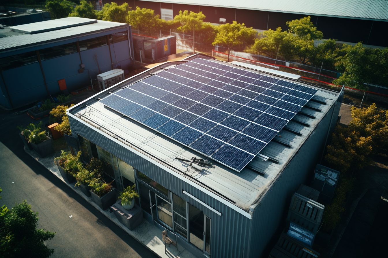 Installation process of solar panels on a rooftop captured from above. Installation process of solar panels on a rooftop captured from above.