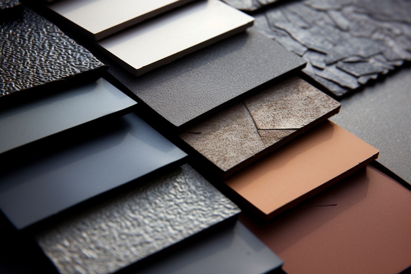 Close-up shot of various roofing materials side by side. Close-up shot of various roofing materials side by side.
