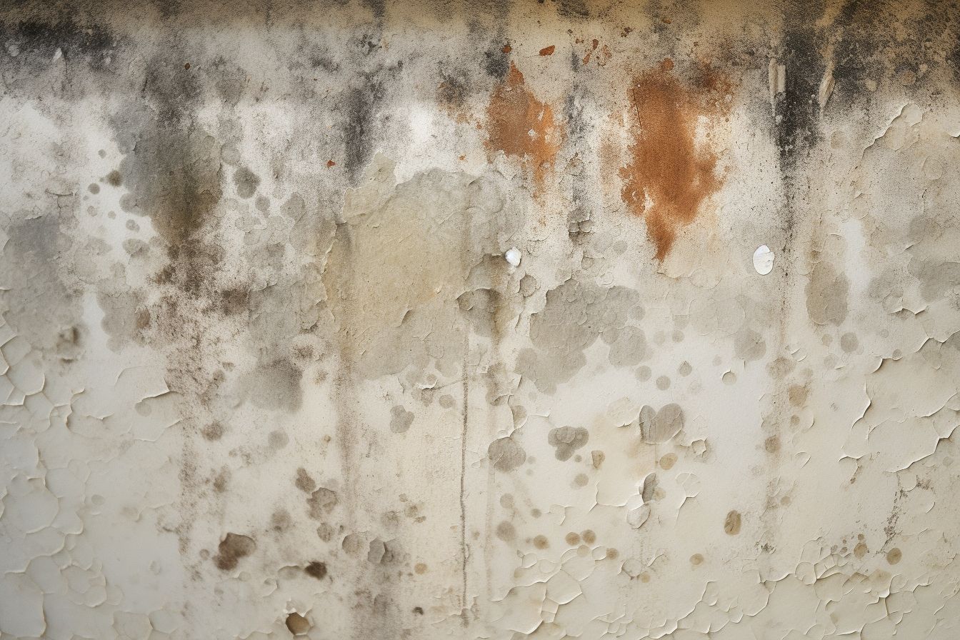 Ceiling with water stains and damage caused by roof leaks. Ceiling with water stains and damage caused by roof leaks.