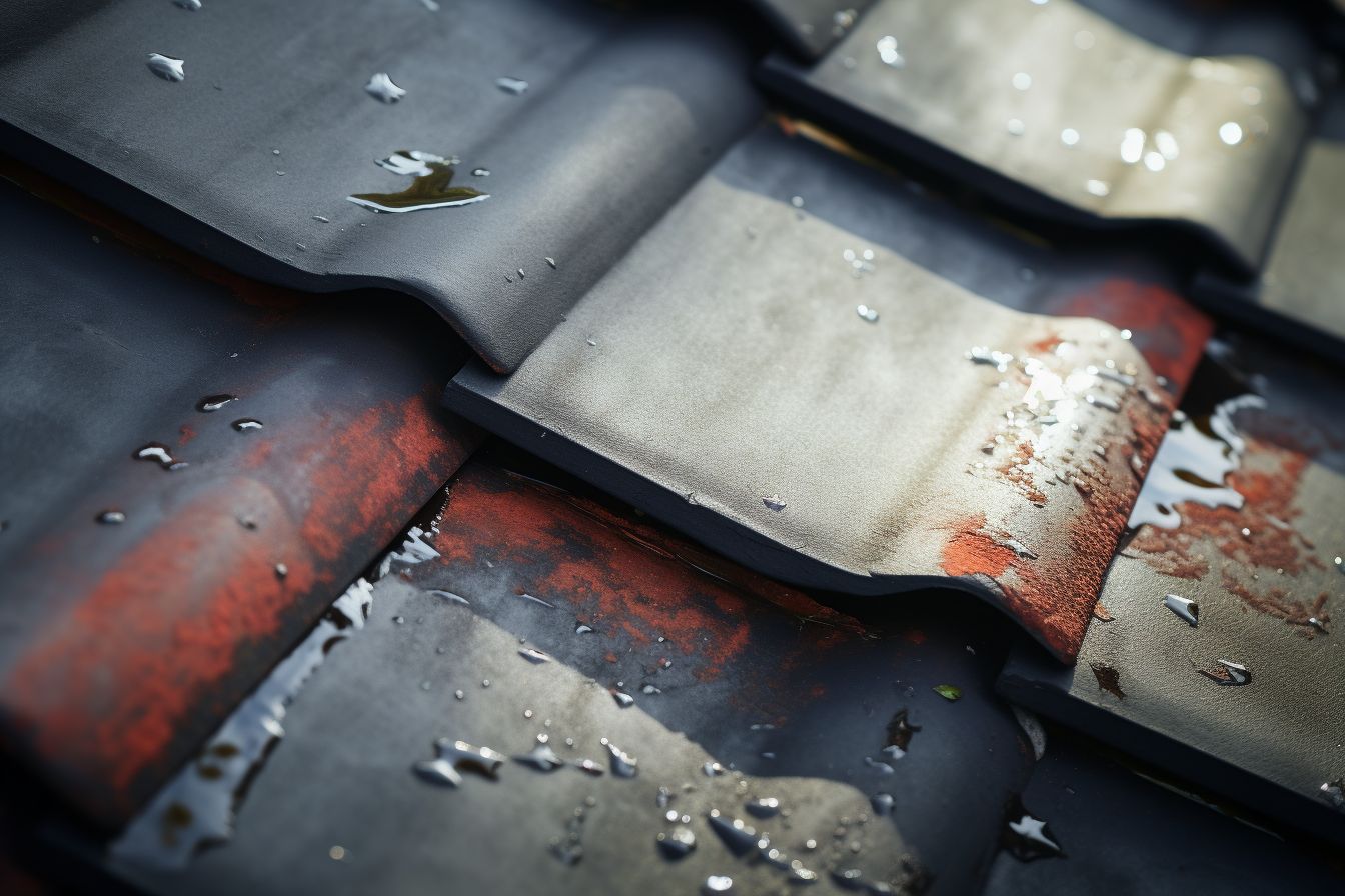A close-up of a roof leak, captured from above. A close-up of a roof leak, captured from above.