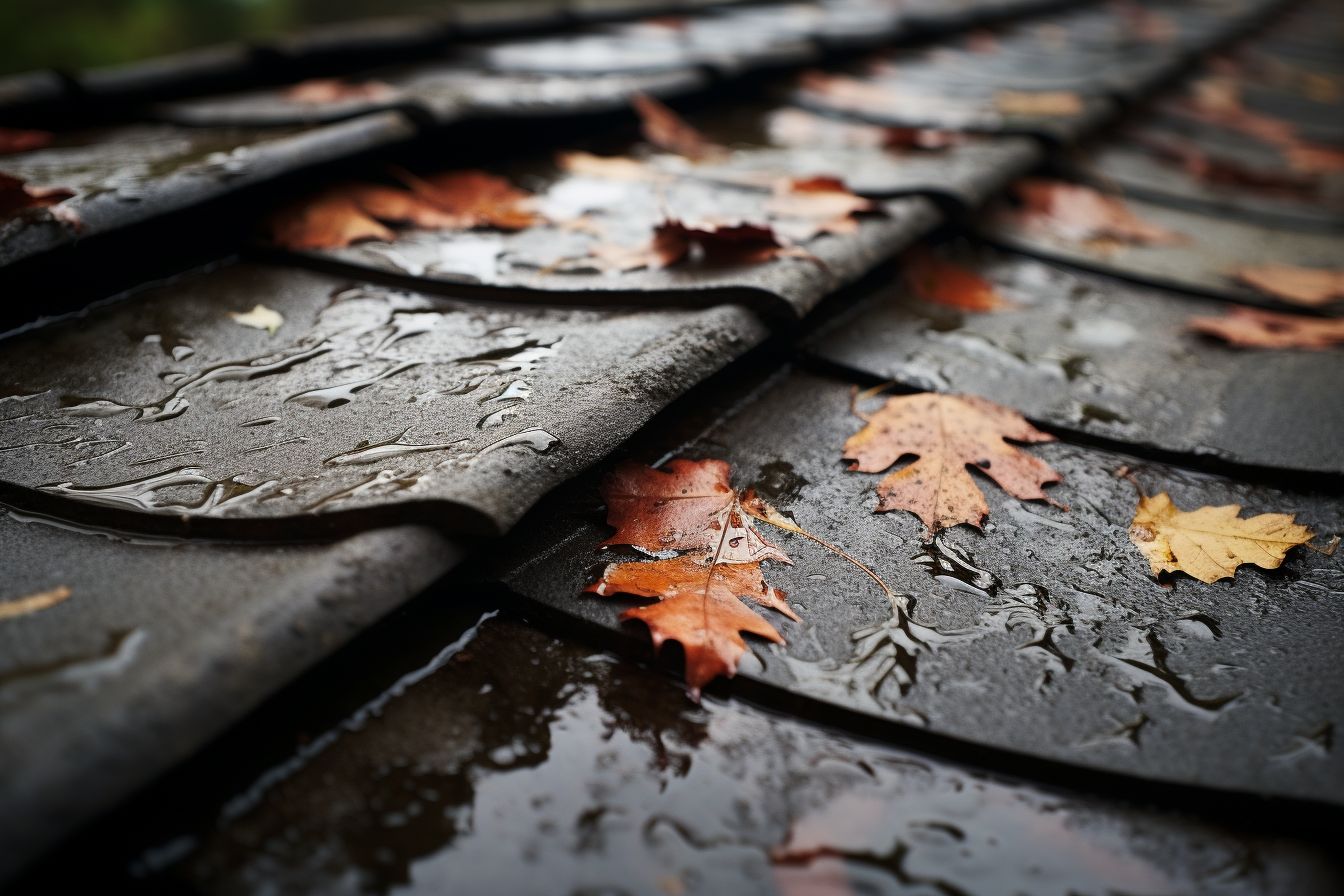 Raindrops on a damaged roof in nature, captured with waterproof camera. Raindrops on a damaged roof in nature, captured with waterproof camera.