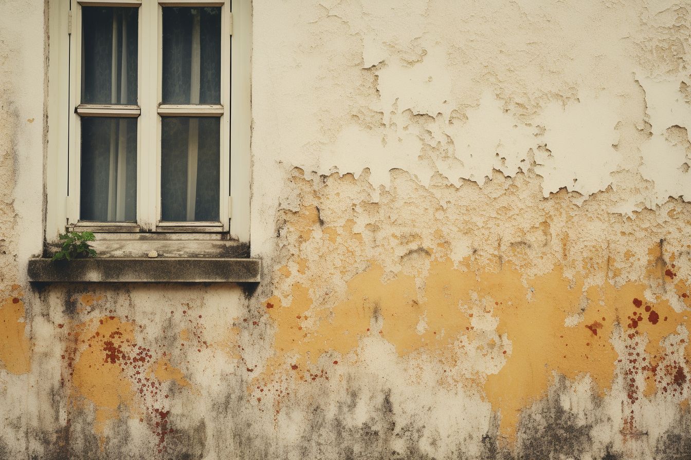 Close-up of a house exterior with visible mold spots. Close-up of a house exterior with visible mold spots.
