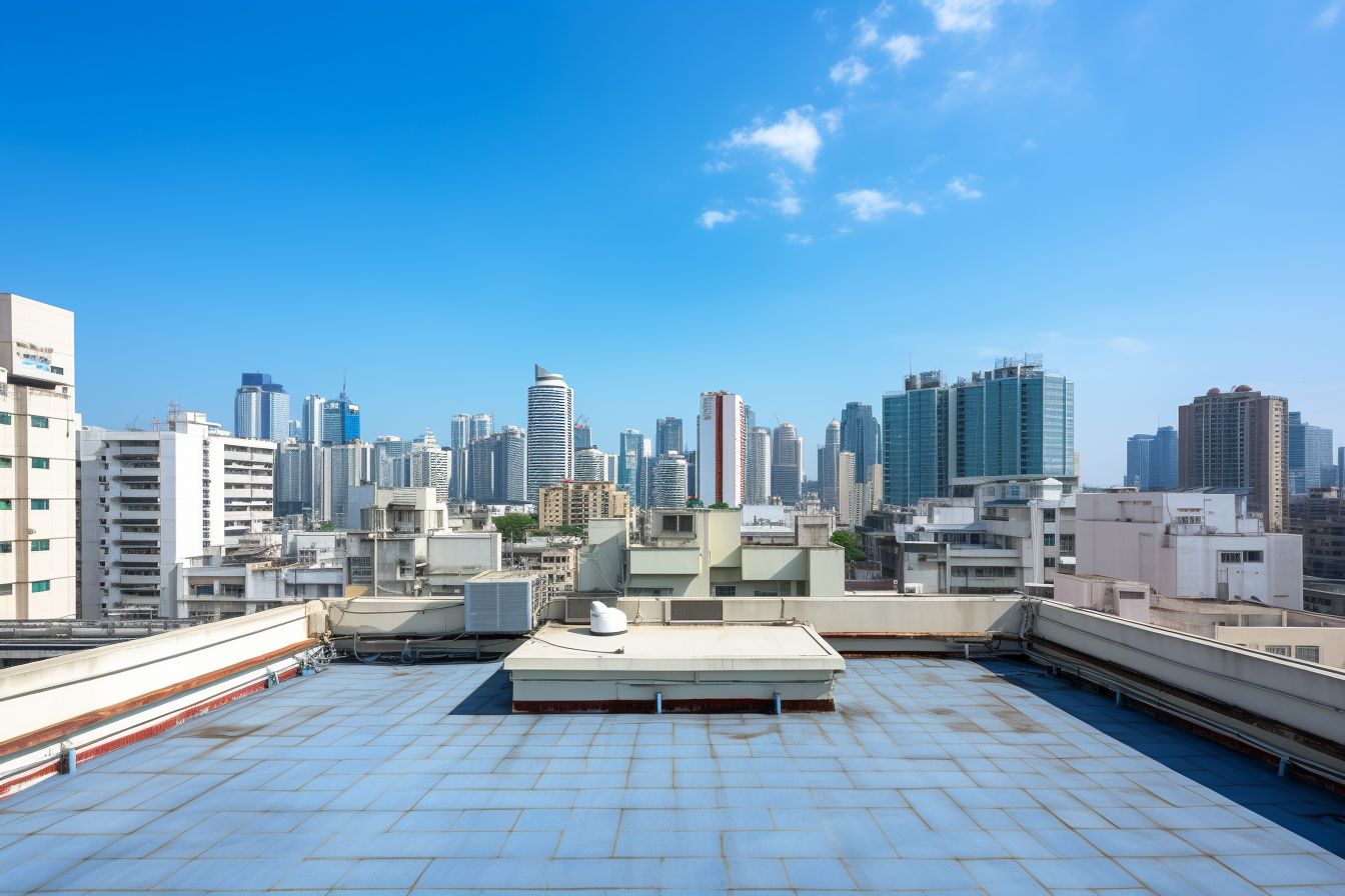 Well-maintained commercial building with a clear blue sky background.