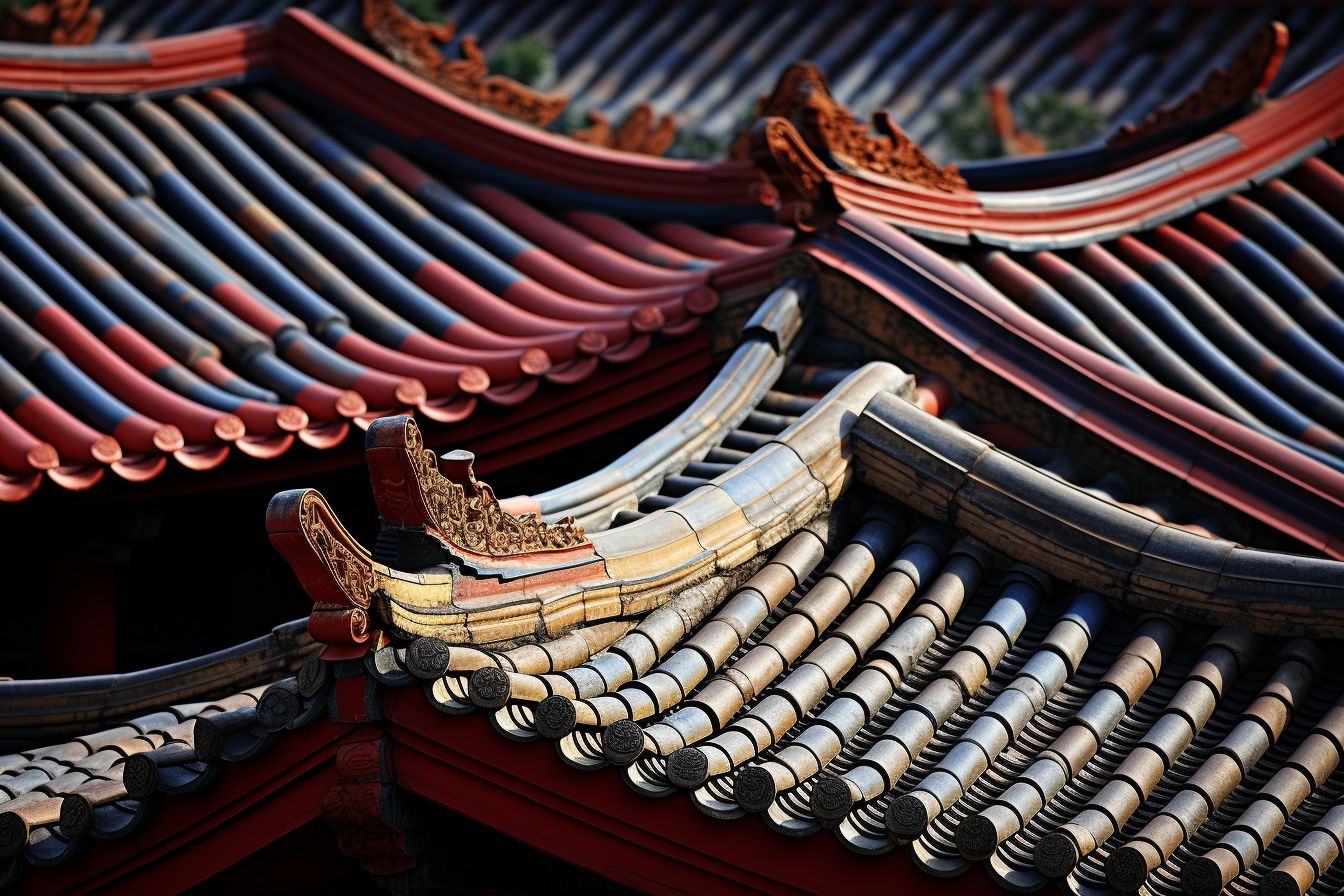 A commercial building roof with various types of roofing materials.