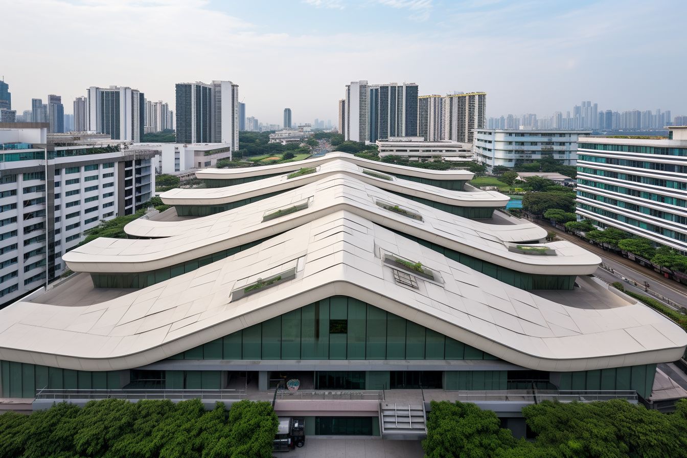 A well-maintained commercial building with a clean and sturdy roof. A well-maintained commercial building with a clean and sturdy roof.