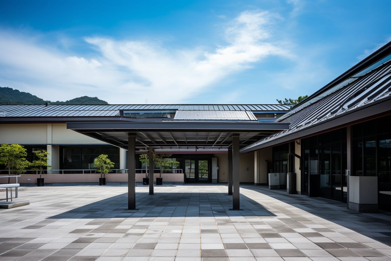 A well-maintained commercial building with a clean and sturdy roof. A well-maintained commercial building with a clean and sturdy roof.