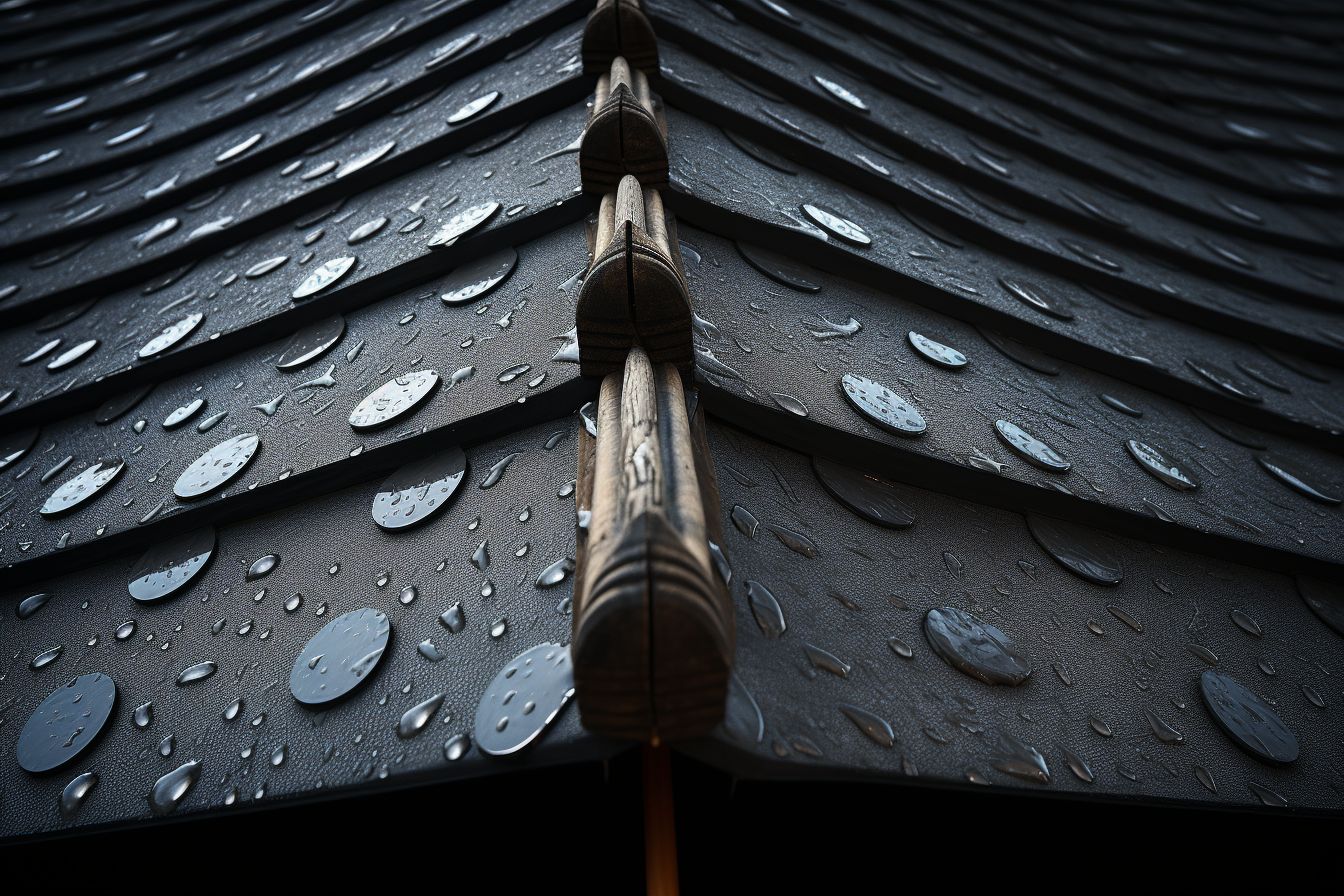 A waterproofed roof protected by an umbrella in architectural photography.