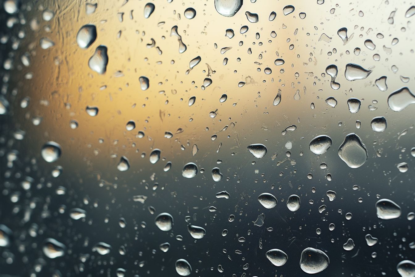 Raindrops on a window pane, showcasing intricate details with macro lens.